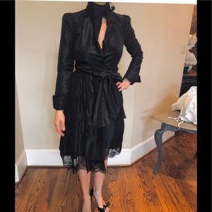 Black long sleeve wrap dress w/adjustable collar